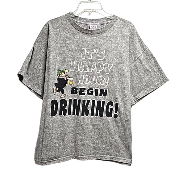 Delta Pro Weight "It's Happy Hour Begin Drinking" T-Shirt Gray Men's Size XL - Picture 1 of 8